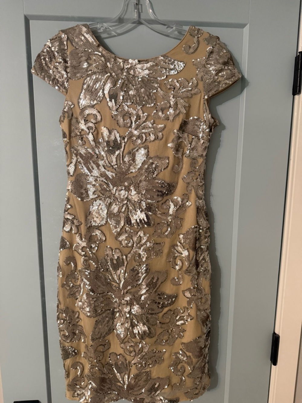 Gold Sequin Floral Sheath Dress